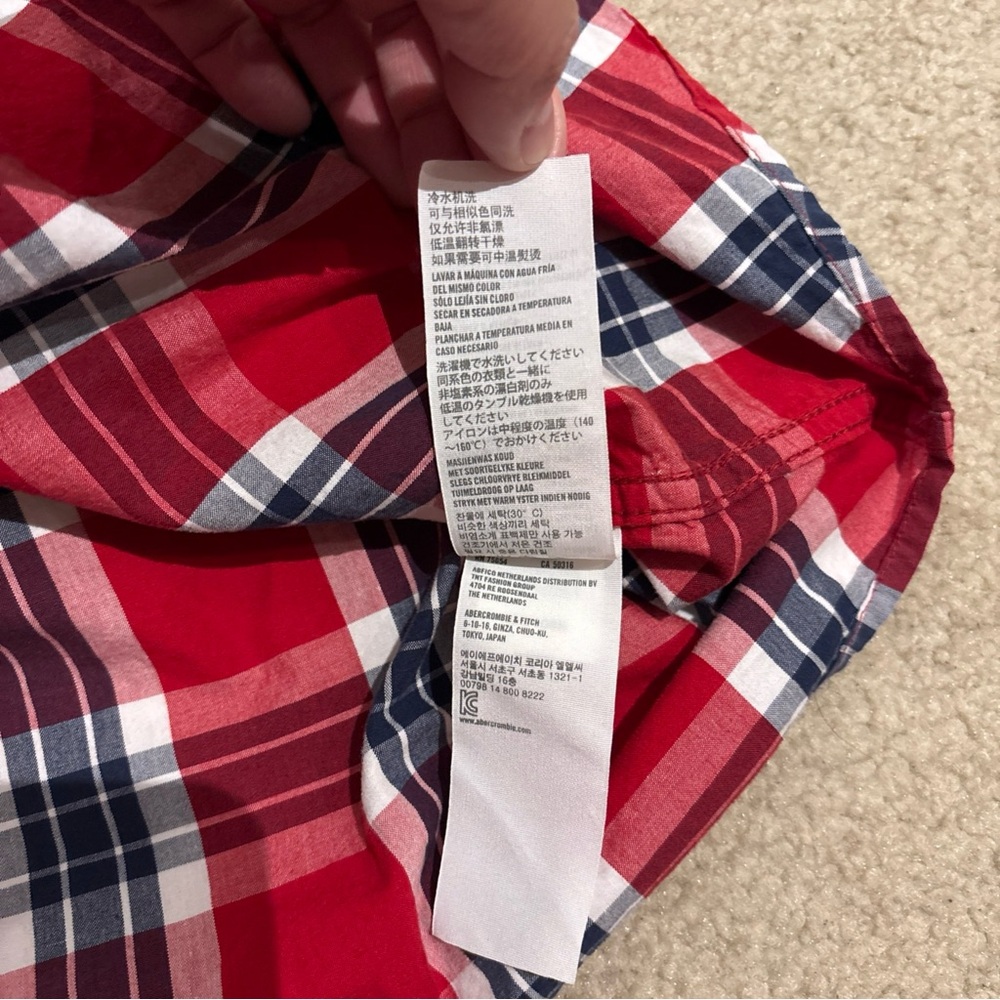 Hollister Red Checkered Plaid Short Sleeve Button Up Shirt Mens Size XL - Picture 11 of 12